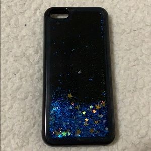 iPhone 5, 5c, 5s blue glittery liquid case